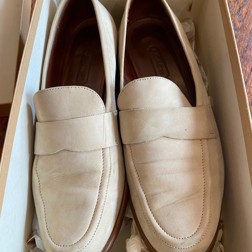 Coach bone color suede penny-loafers, gently used